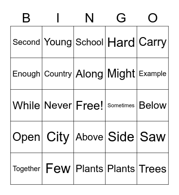 Third 100 sight words Bingo Card