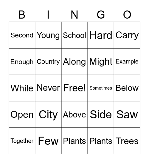 Third 100 sight words Bingo Card
