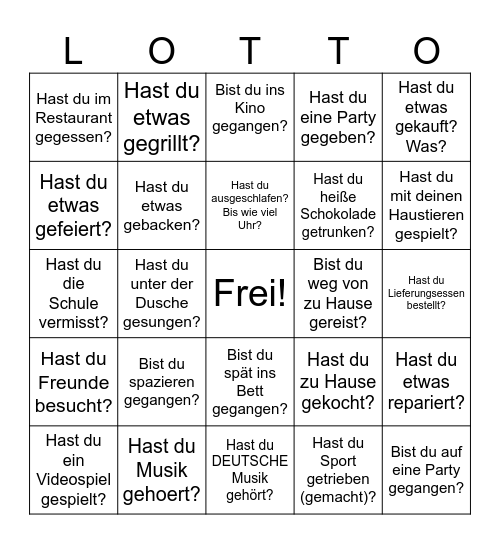 Was hast du am Wochenende gemacht? Bingo Card