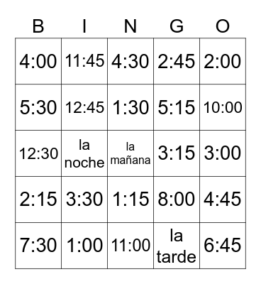 Telling time in Spanish Bingo Card