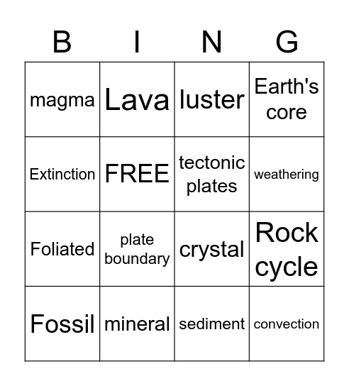 Rocky Earth Bingo Card