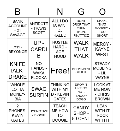 HIP HOP Bingo Card