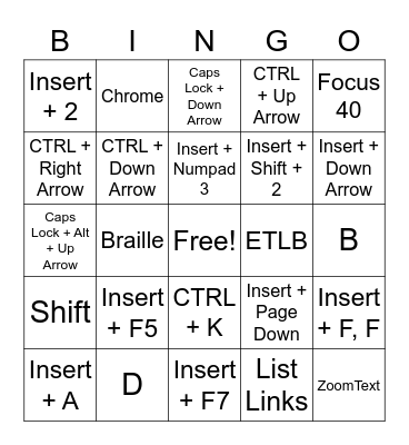 Jaws & ZoomText Essentials Bingo Card