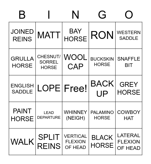 An 133: Horses 102 Bingo Card