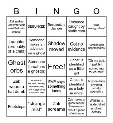 Ghost Bros Bingo Card