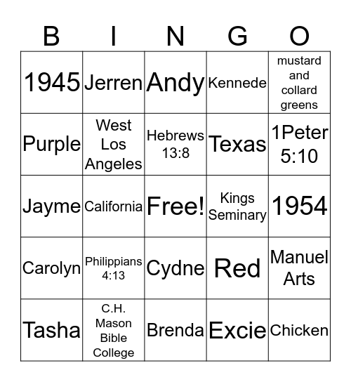 70th Birthday Bingo Card