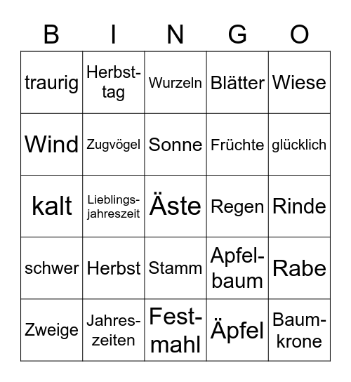 Bäume Bingo Card