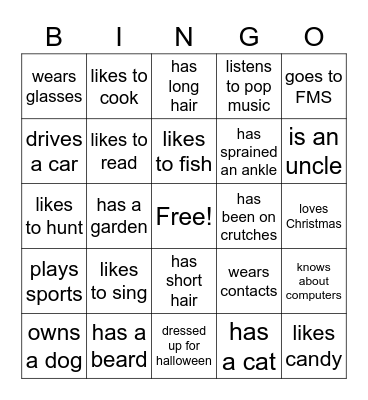 Family Bingo Card