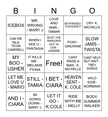 R & B Bingo Card