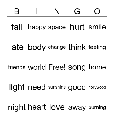 Music Bingo! Bingo Card