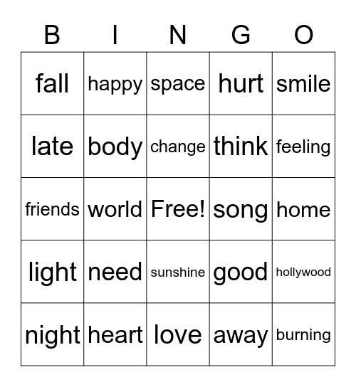 Music Bingo! Bingo Card