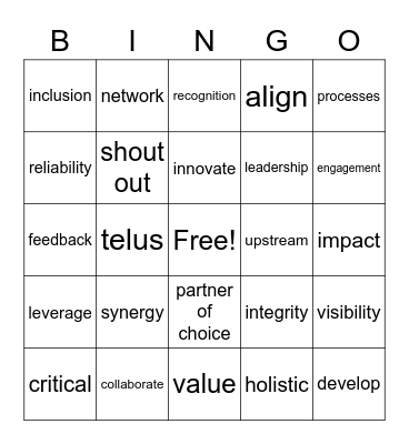 Telus Cringe Bingo Card