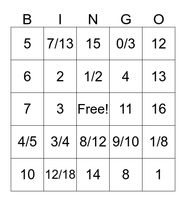 Fraction-ingo Bingo Card