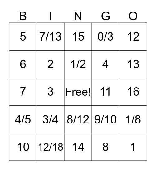 Fraction-ingo Bingo Card