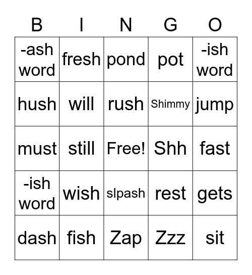 Zap Can Fish Bingo Card