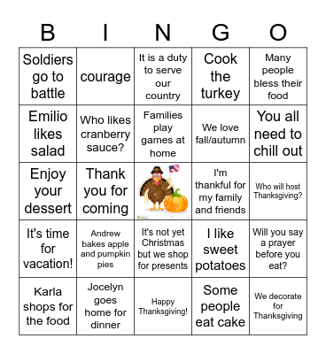 ASL Veterans' Day/Thanksgiving Bingo Card
