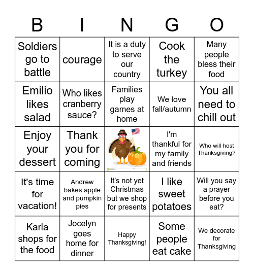 ASL Veterans' Day/Thanksgiving Bingo Card