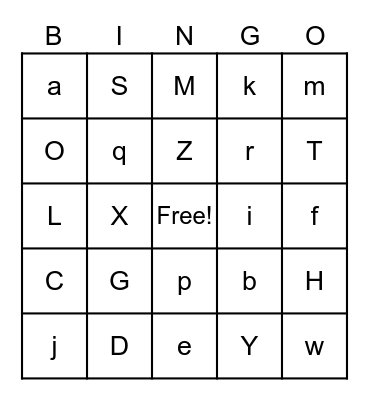 Alphabet Bingo Card