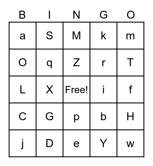Alphabet Bingo Card