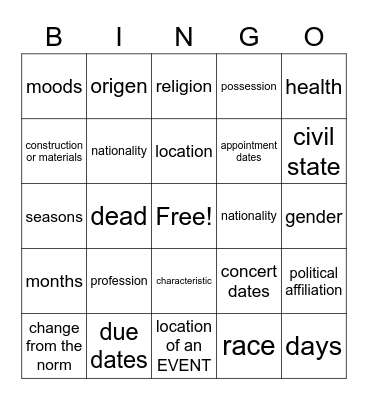Untitled Bingo Card
