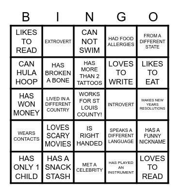 GETTING TO KNOW YOU Bingo Card