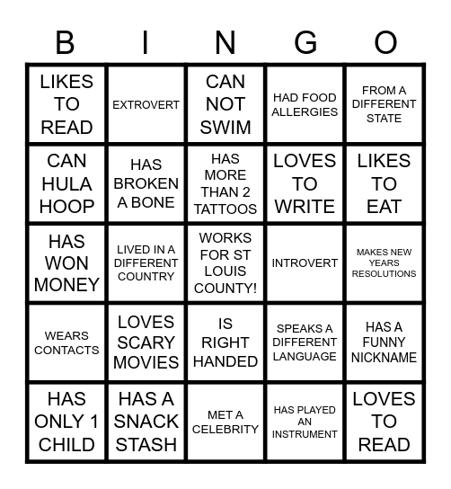 GETTING TO KNOW YOU Bingo Card