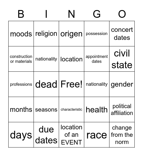 Untitled Bingo Card