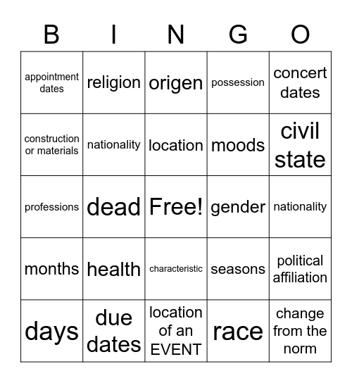 Untitled Bingo Card