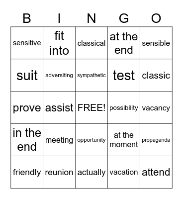 9 Vocabulary | Commonly confusing words Bingo Card