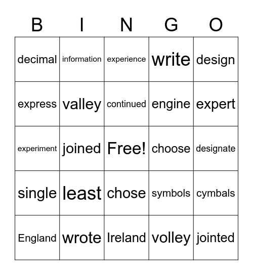 800 words   1/2 Bingo Card