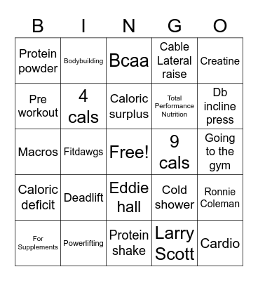 Fitness Bingo Card