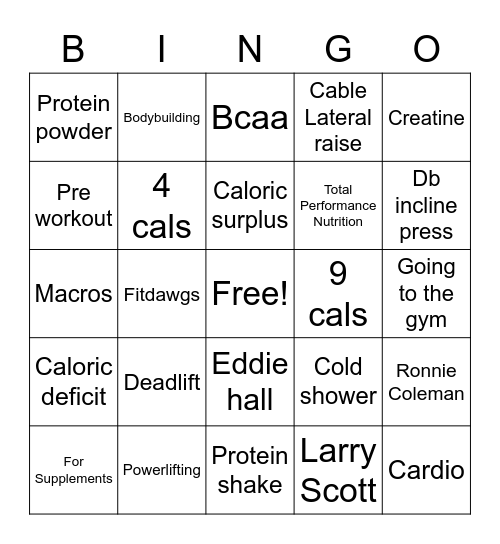 Fitness Bingo Card