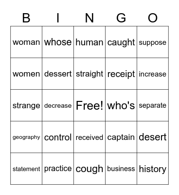 800 words   3/4 Bingo Card