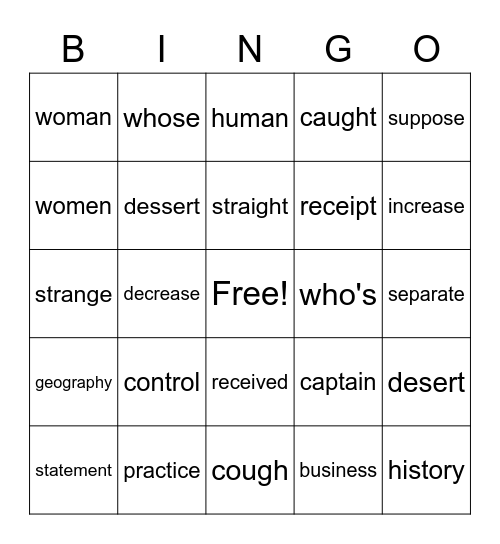 800 words   3/4 Bingo Card