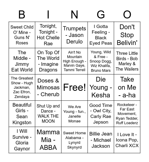 Sing-A-long Music Bingo Card