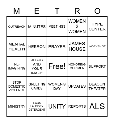 W2W Ministry Bingo Card