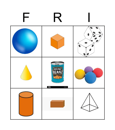 3D Objects Bingo Card