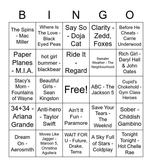 Mixed Media Hits Bingo Card