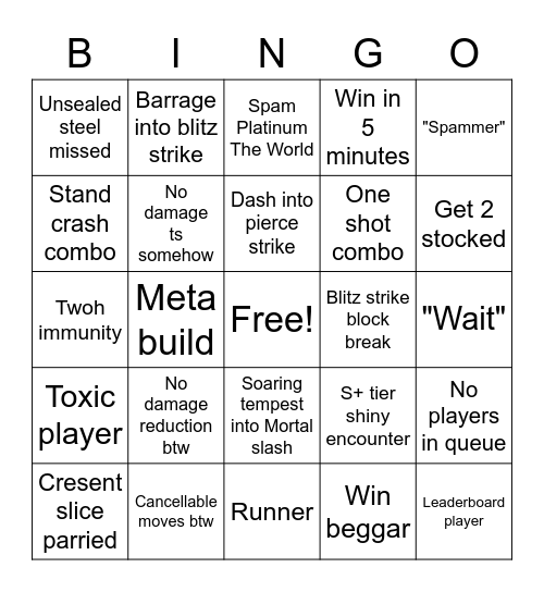 YBA Stand Bingo Card