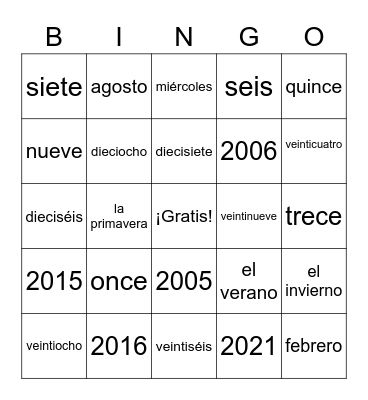 El Calendario Bingo Card