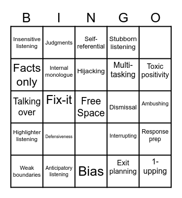 Bad Listening Habits Bingo Card