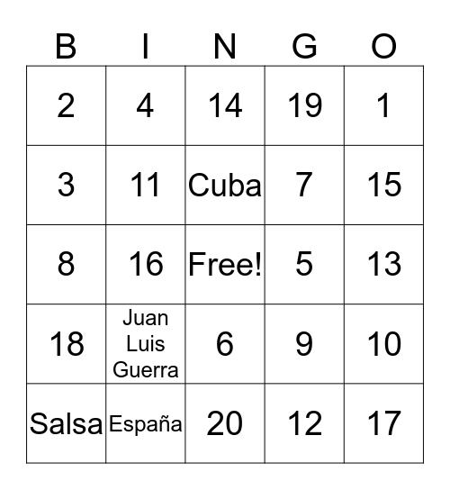 Latino Club Bingo Card