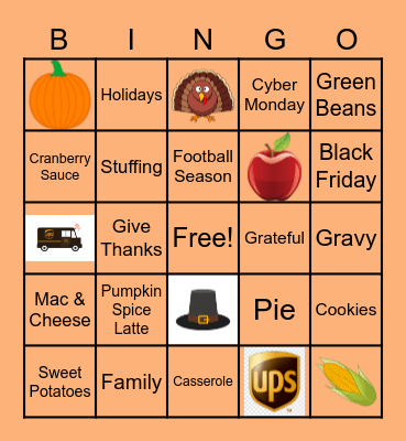 🥮 UPS Thanksgiving 🦃 Bingo Card