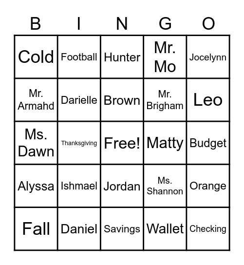 November Bingo Card