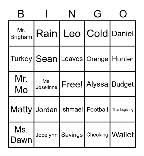 November Bingo Card