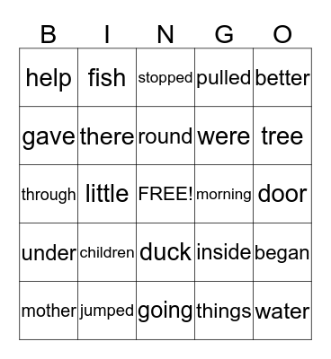 Words Bingo Card
