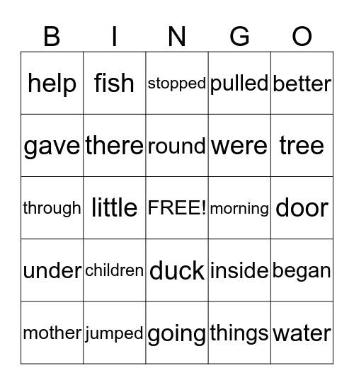 Words Bingo Card
