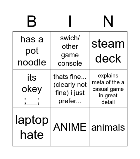 Untitled Bingo Card