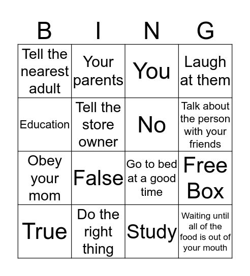 Decision Making Bingo Card