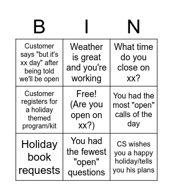 CIS BINGO Holiday Bingo Card